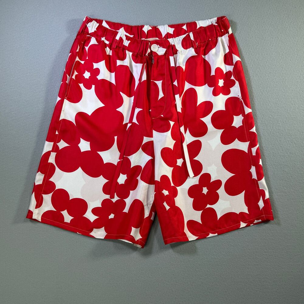 Marni Unisex Dillies Silk Shorts, red/white IT 50, US large $935